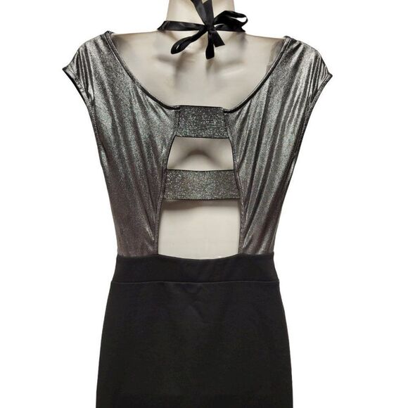 SEXY Mini Dress Metallic Dress Silver Black Cocktail Dress Party Dress - Size M - Picture 3 of 13